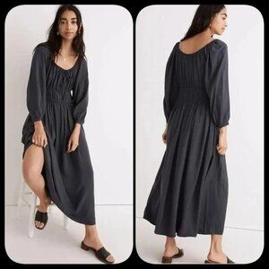 Madewell Womens Navy Midi Dress w/Puff Sleeves Sz Small Chic Trendy Workwear